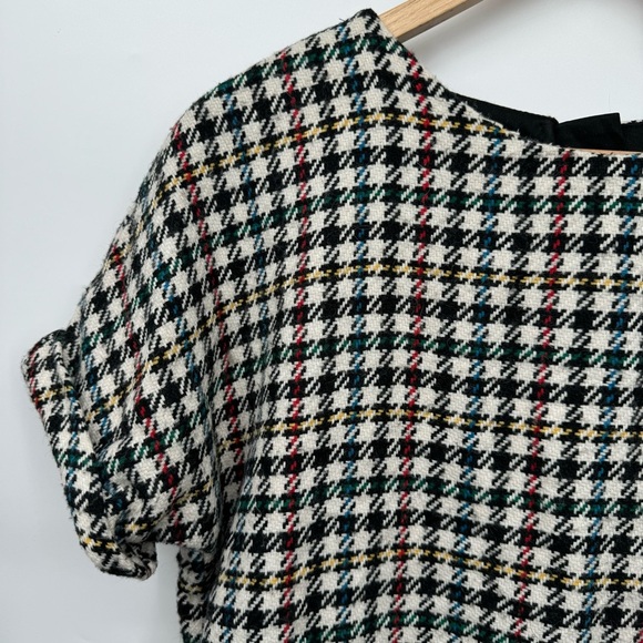 Zara Houndstooth Fringe Oversized Shift Dress Wool Velvet Women’s XS Retro Glam - Picture 6 of 13